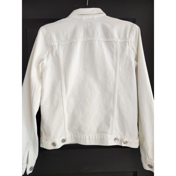 Gap Womens Optic White Denim Jacket Medium Long Sleeved Pockets Classic Y2K - Picture 2 of 8